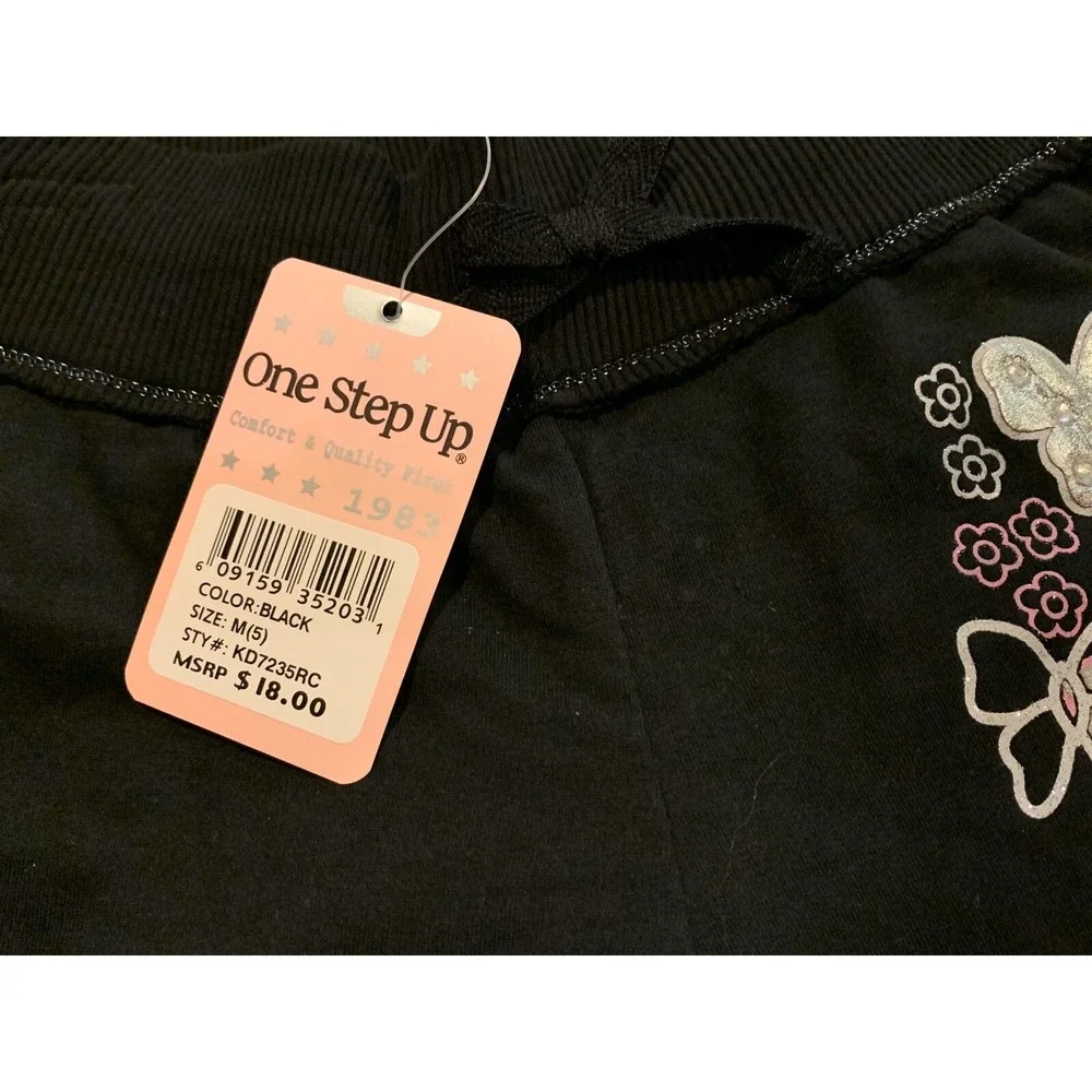 One Step Up Girls Pants 5 New with Tags Black Pink Daddy's Princess Butterflies